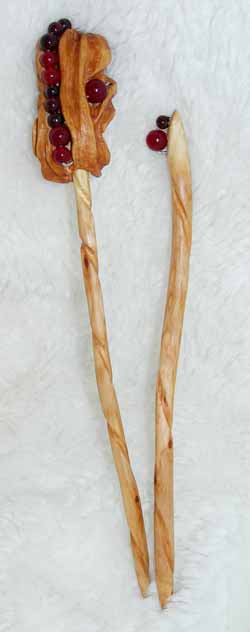 Art Nouveau hand carved hair sticks ornaments